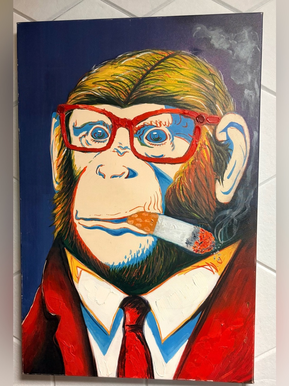 Red-Accented Monkey Portrait Canvas Art - Contemporary Statement Piece Pop Art